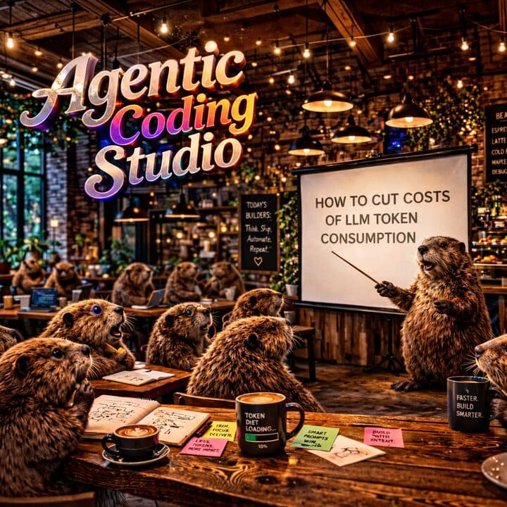 Cover of Agentic Coding Studio showing beavers around a screen in a warmly lit cafe