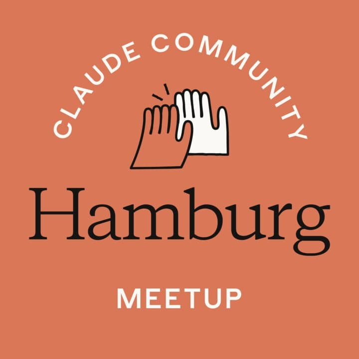 Cover of the Claude Community Hamburg meetup in terracotta orange with a clapping-hands icon