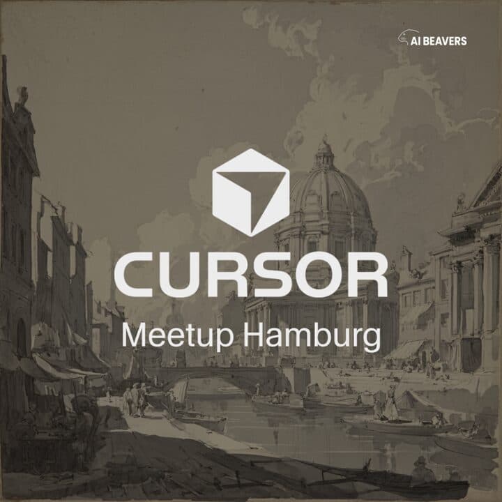 Cover of Cursor Meetup Hamburg: the Cursor logo over a grey engraving of a city square