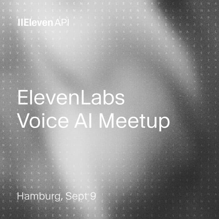Cover of the ElevenLabs voice AI meetup in Hamburg in soft grey tones
