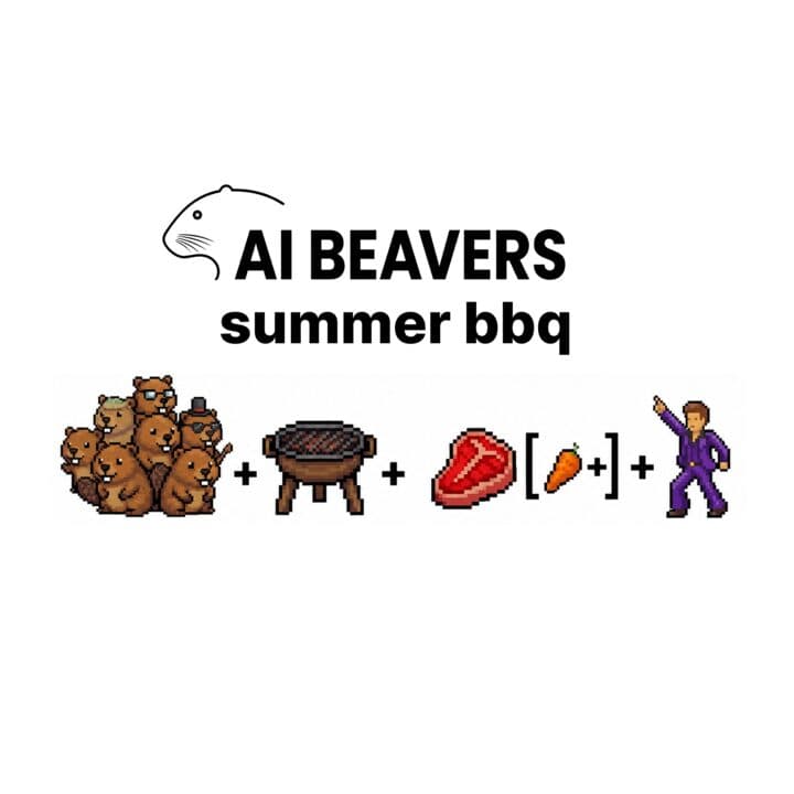 Cover of the AI BEAVERS summer bbq with pixel-art beavers and a grill
