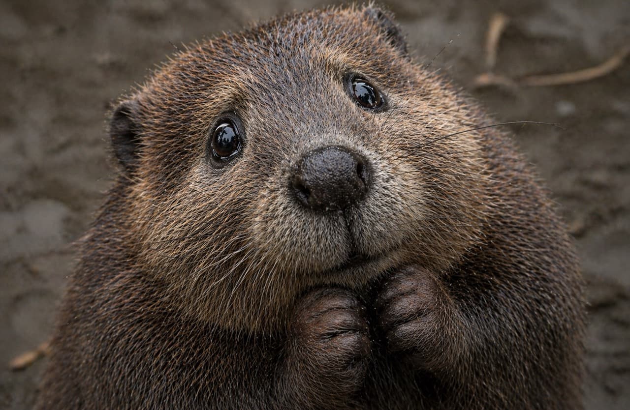 A beaver with clasped paws looking up — the AI BEAVERS mascot asking for your support