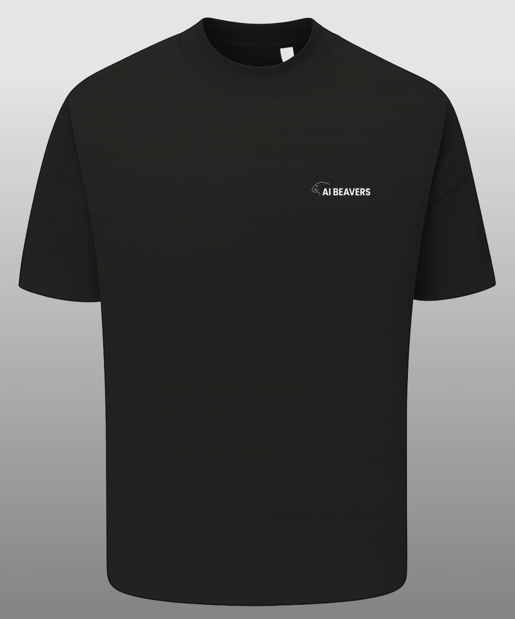 AI BEAVERS t-shirt front - logo on chest on grey studio background